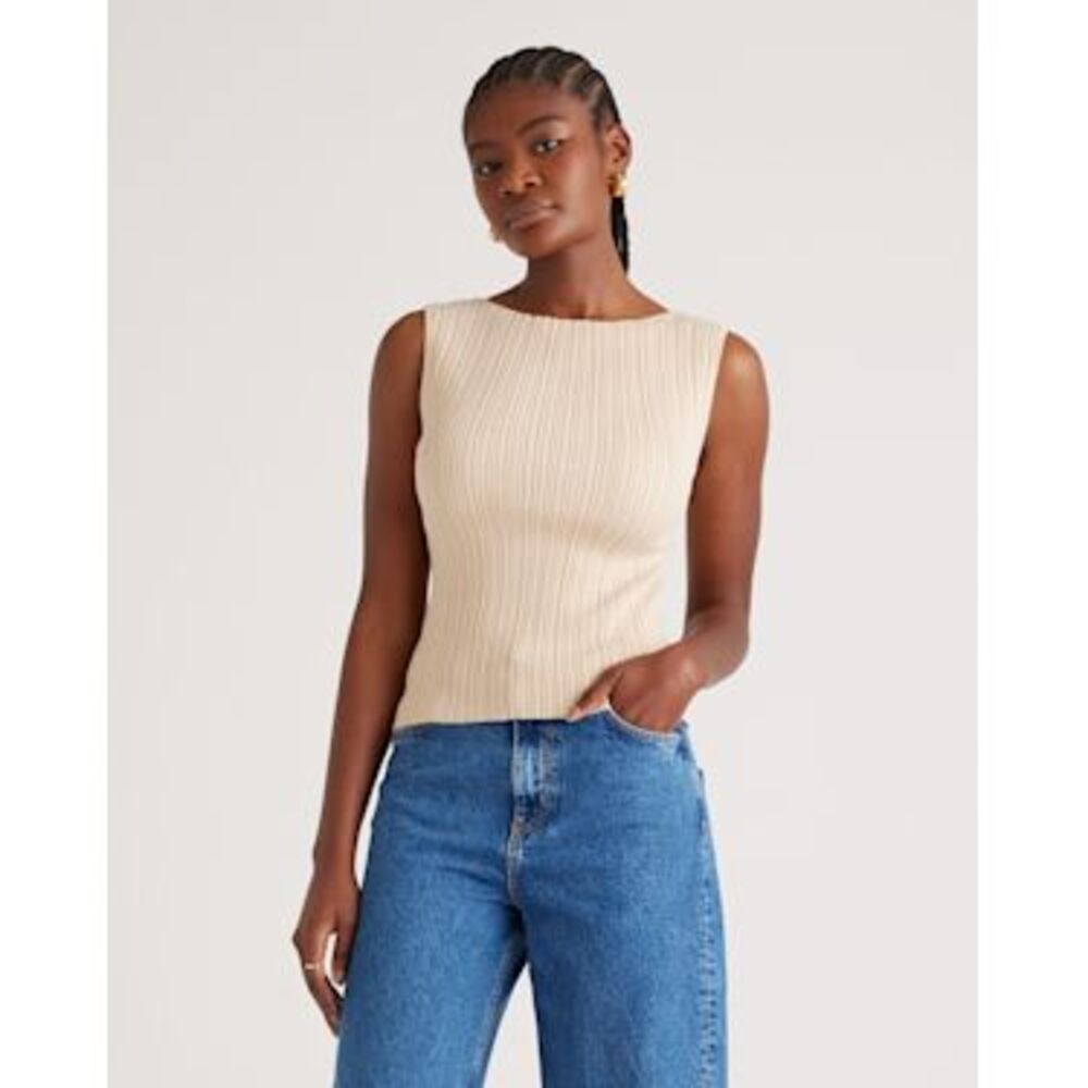 Quince Women Cotton Cashmere Ribbed Tank Heather Oatmeal L